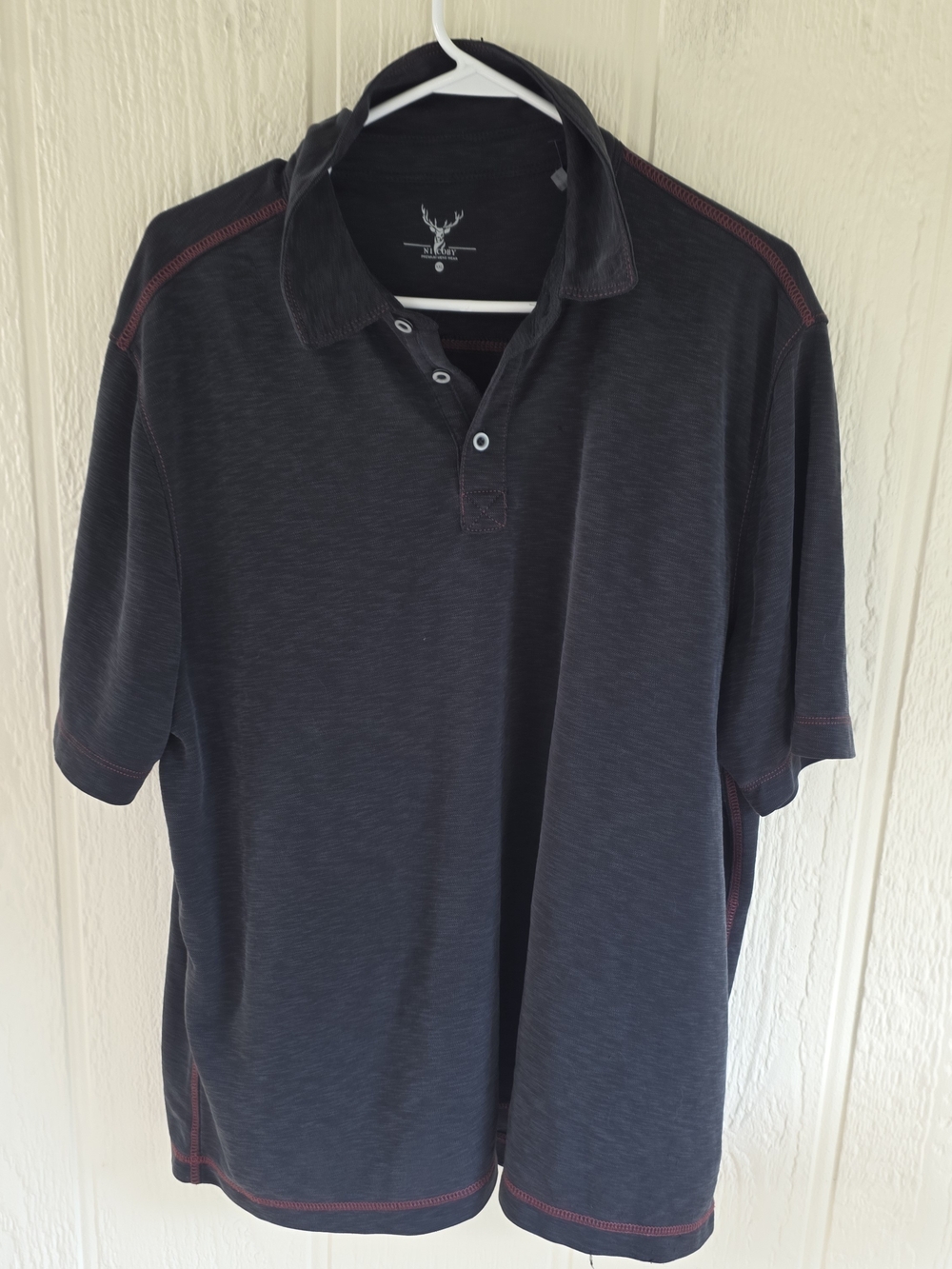 Men's  Nicoby Charcoal Polo Shirt with Red Contrast Stitching, Size XXL